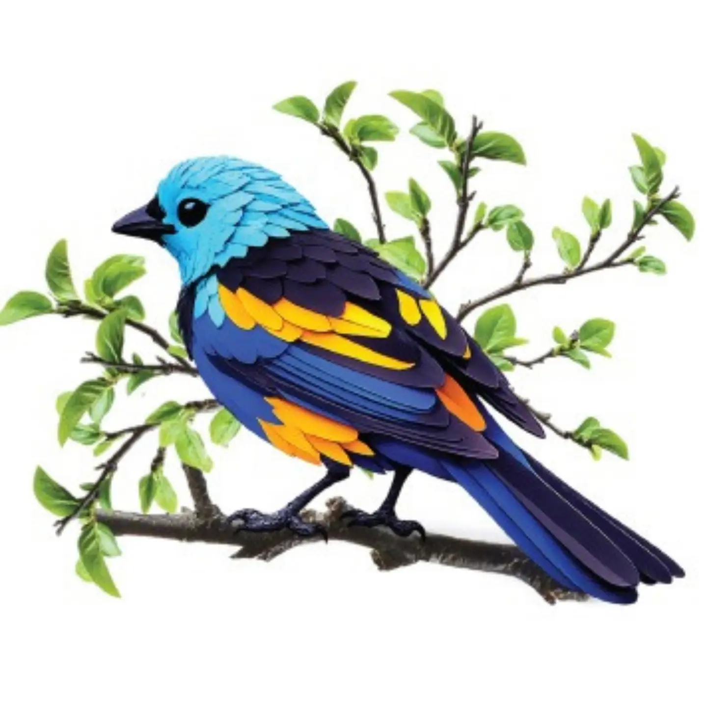 Ilustração de uma ave azul entre galhos verdes para o projeto Avistasse?!